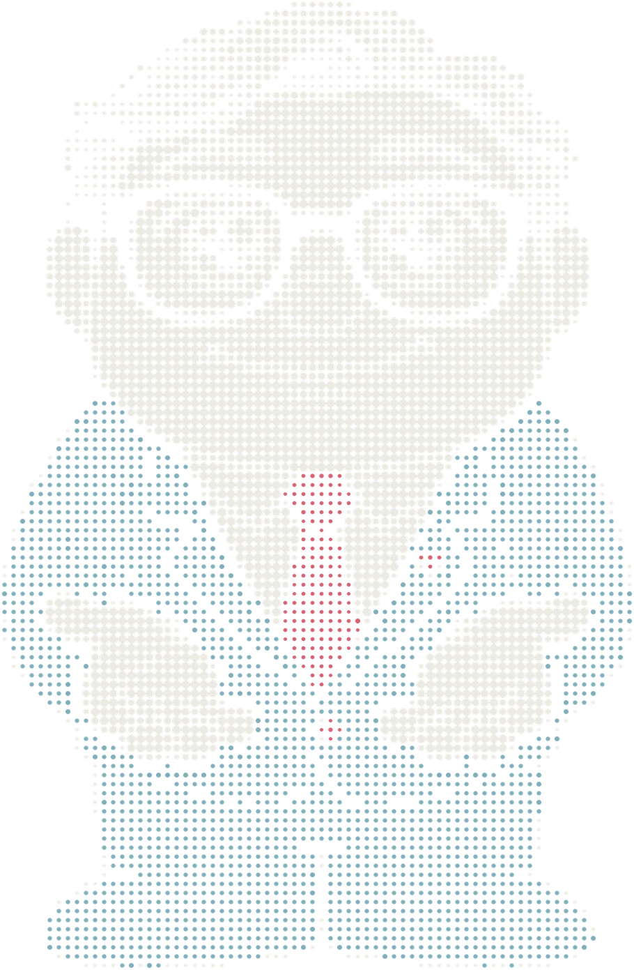 OKIO accueille les opticiens, les mains ouvertes, dessiné en trame de points
